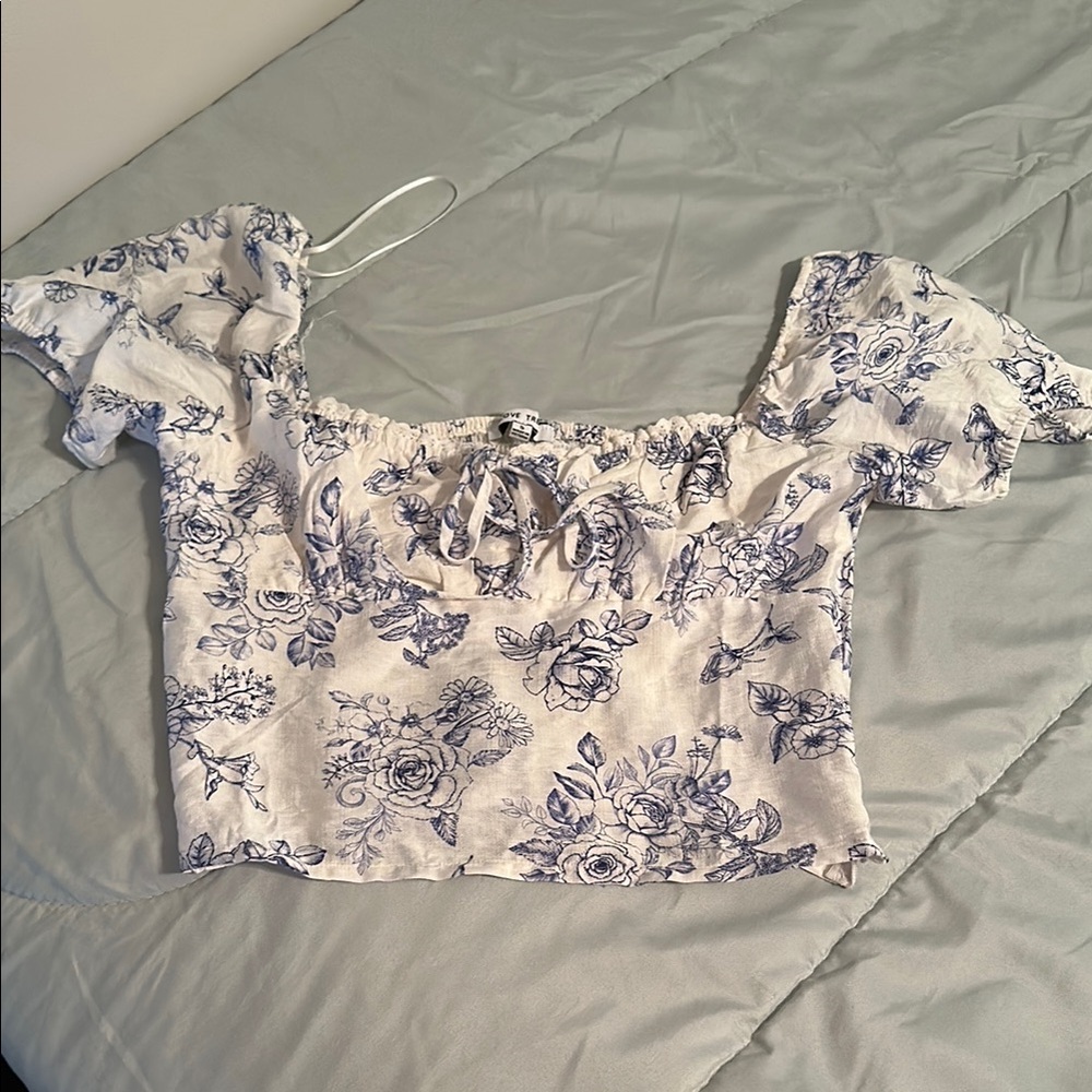 Love Tree Tan and Brown Ruffled Crop Blouse